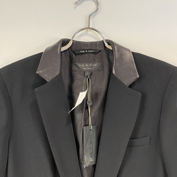 Rag & Bone | Black/Black Timeless Single Breasted Blazer with Leather Trim NWT 4 - Picture 3 of 16